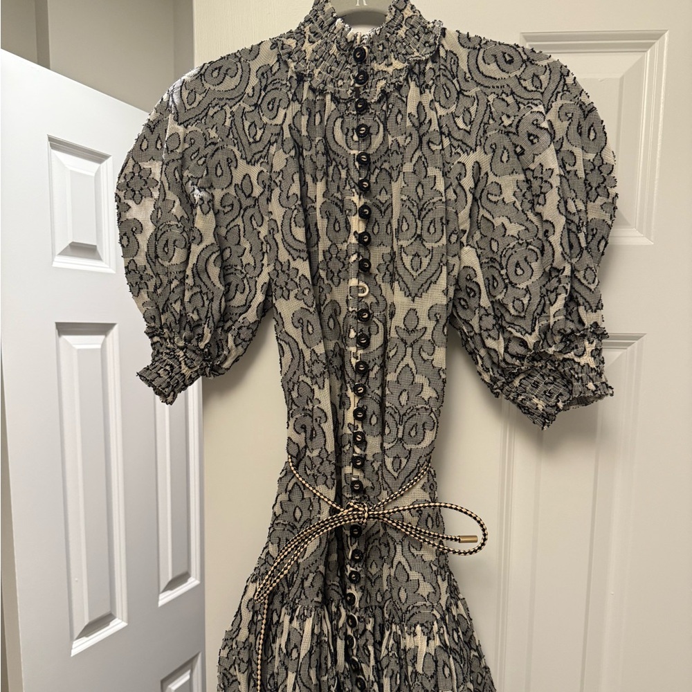 Zimmermann Black and Cream Lace Long Sleeve Dress